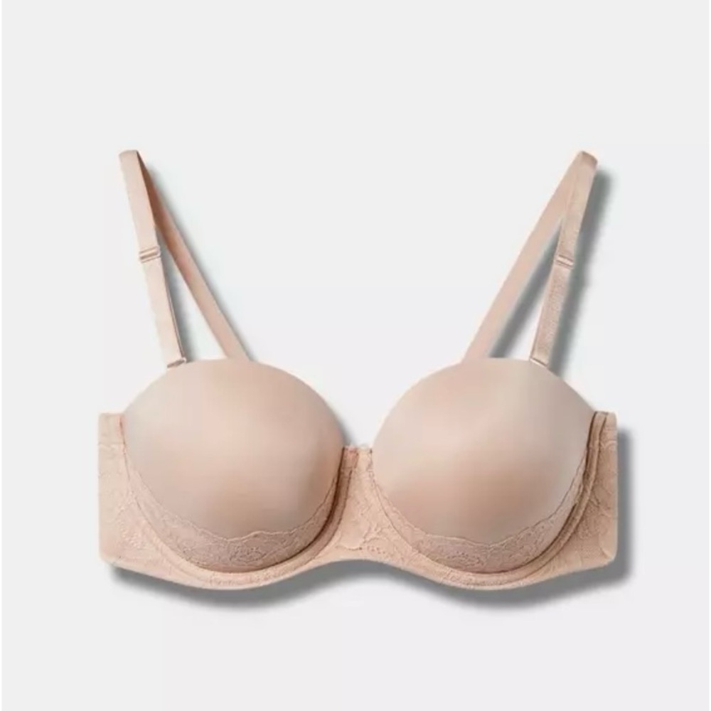 NWT Torrid Curve Nude Strapless Push-Up Smooth Bra 50B Multi-way Lace Trim Comfy